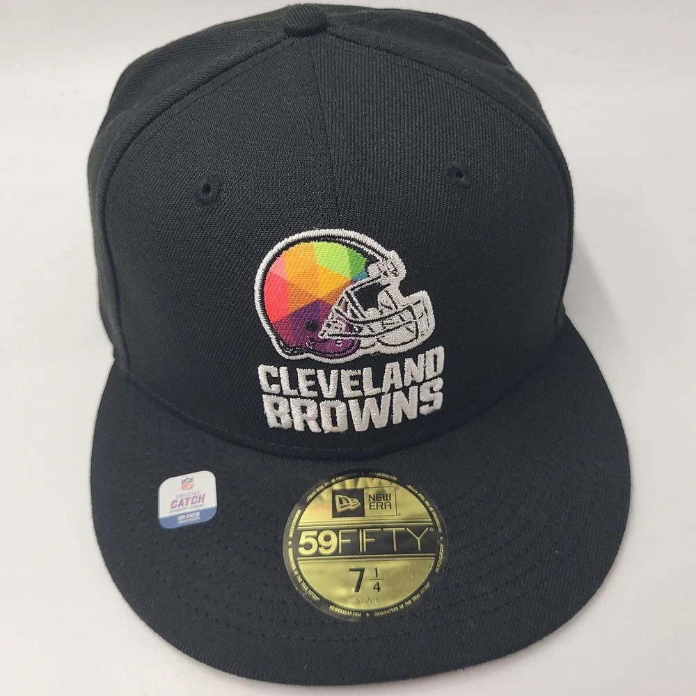 Cleveland Browns Hat Fitted (Seems 7 3/8) New Era 59Fifty Black Crucial Catch